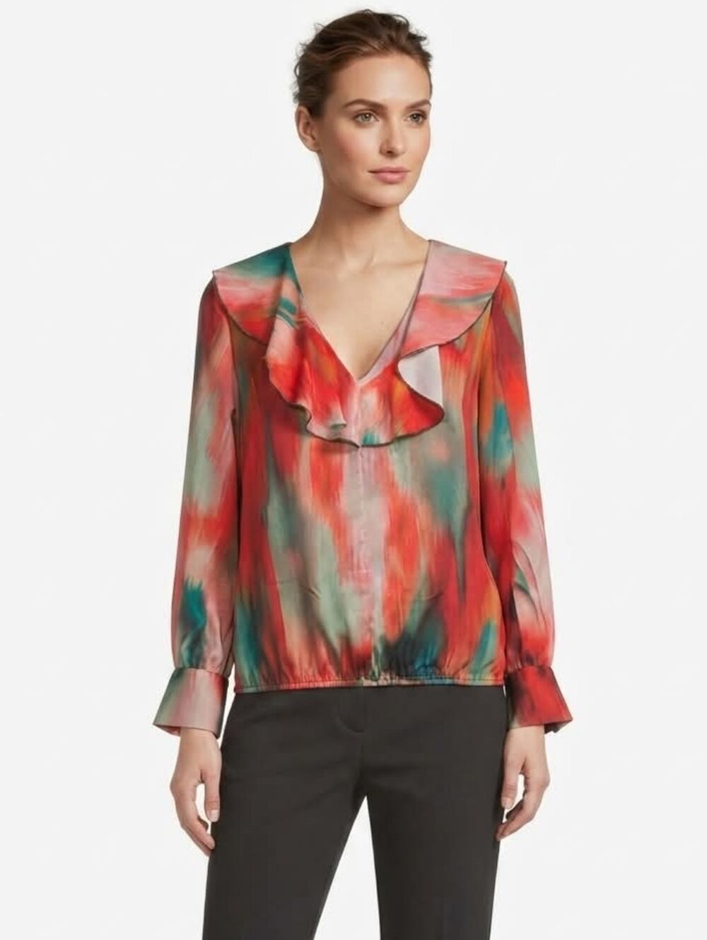 Sweet Pea Blouse Multicolor V-Neck With Ruffle Long Sleeve Size XL